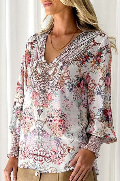 Print V Neck Blouses