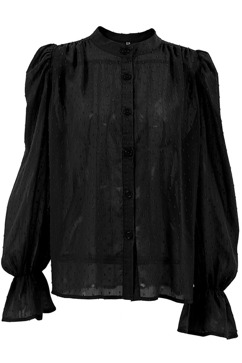 Sweet Flounce Mandarin Collar Blouses