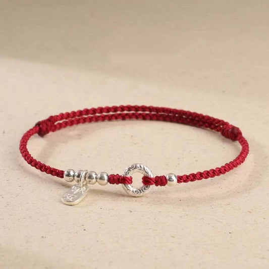 Buddha Stones 925 Sterling Silver Auspicious Clouds Peace Buckle Safe and Sound Bracelet Anklet