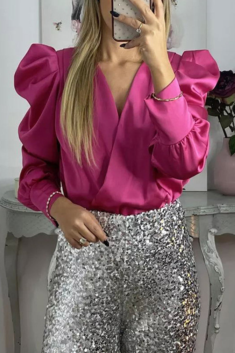 Celebrities Fold V Neck Blouses(6 Colors)