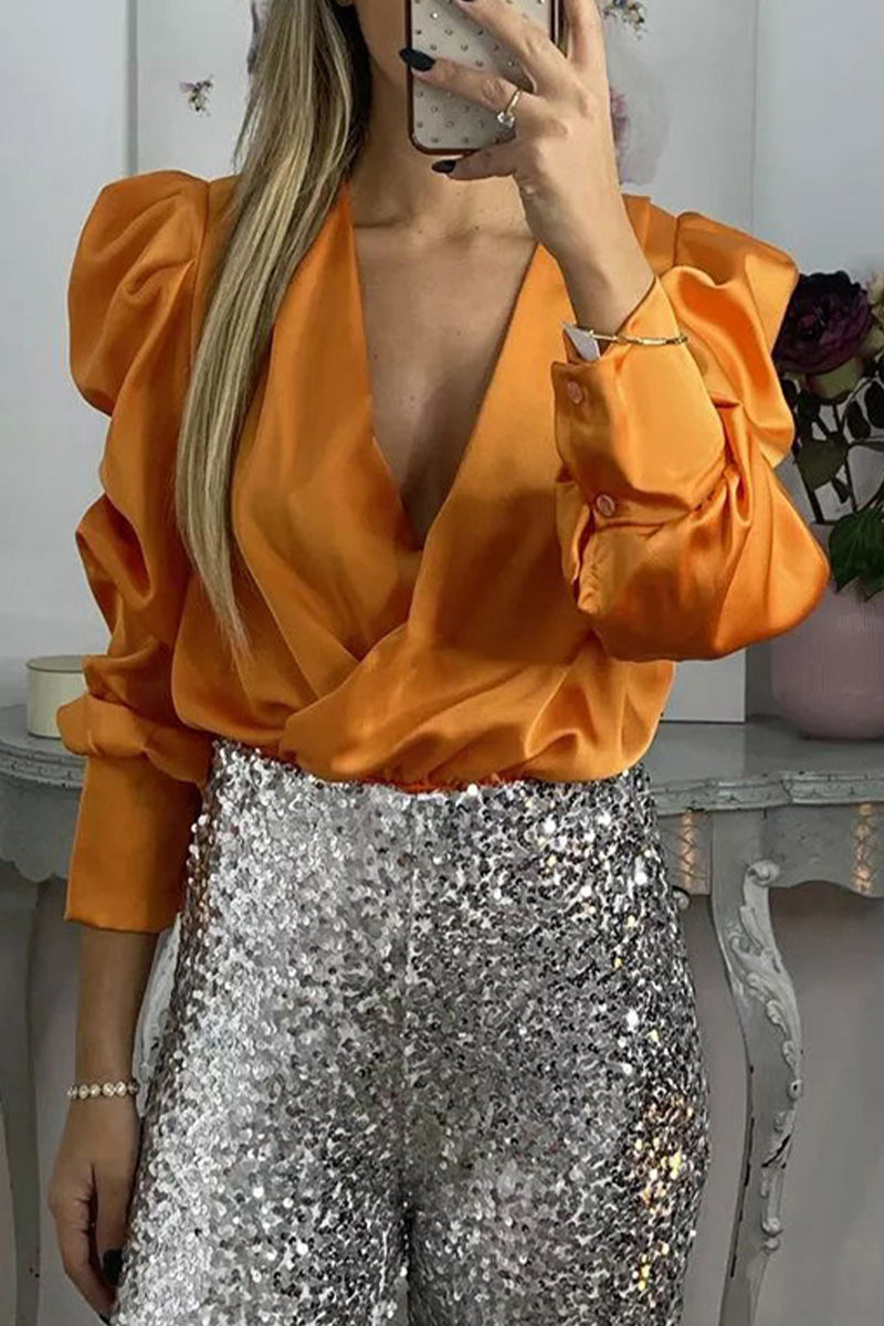 Celebrities Fold V Neck Blouses(6 Colors)