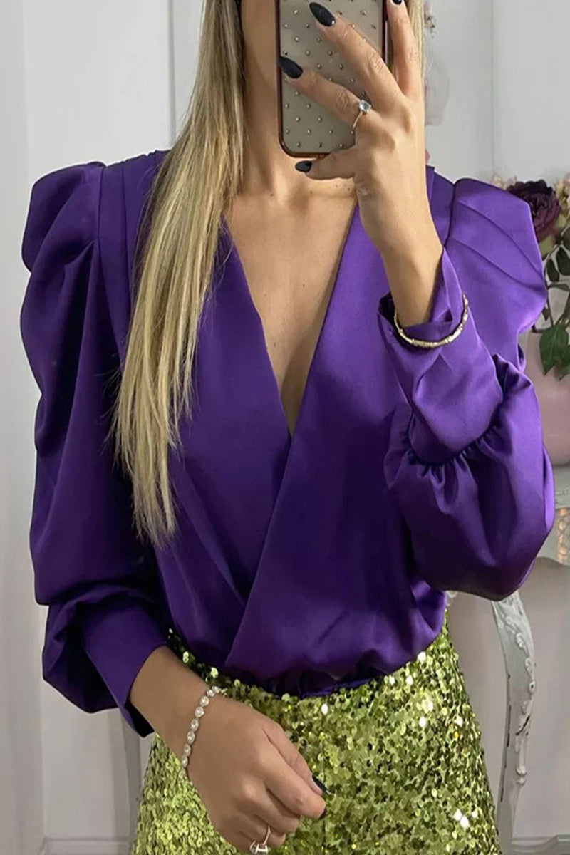 Celebrities Fold V Neck Blouses(6 Colors)