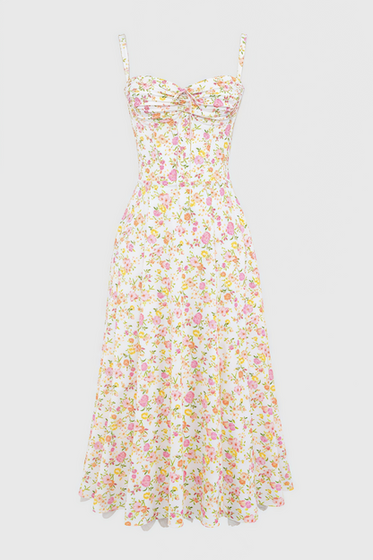 Larkt Meadow Print Cotton Bustier Midi Dress