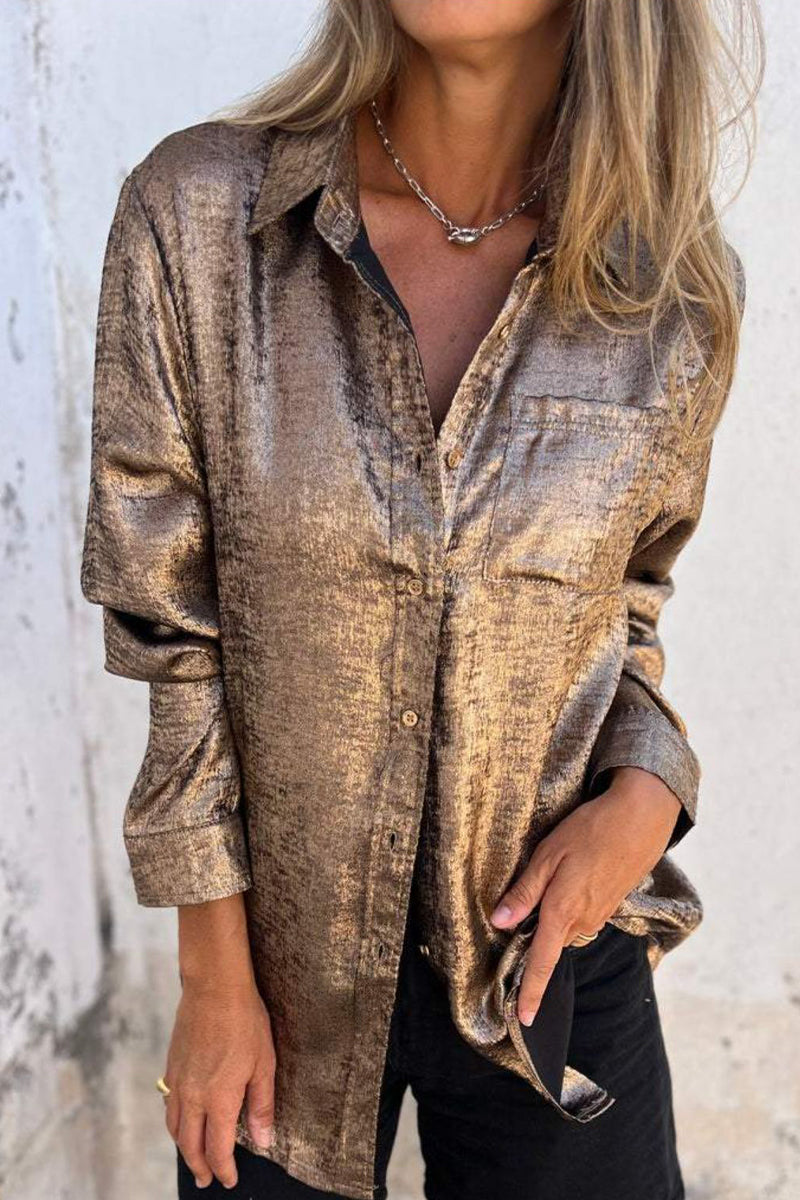 Sequined Turndown Collar Blouses(8 Colors)