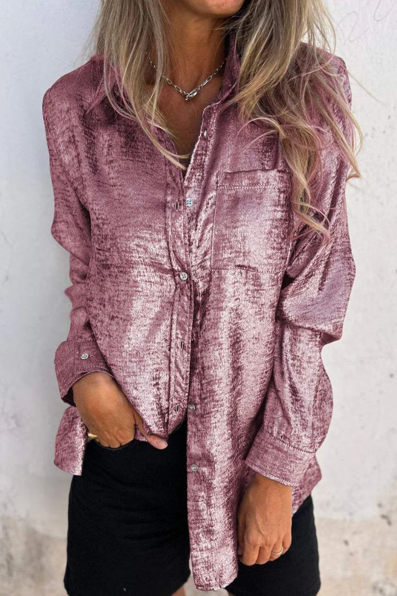 Sequined Turndown Collar Blouses(8 Colors)