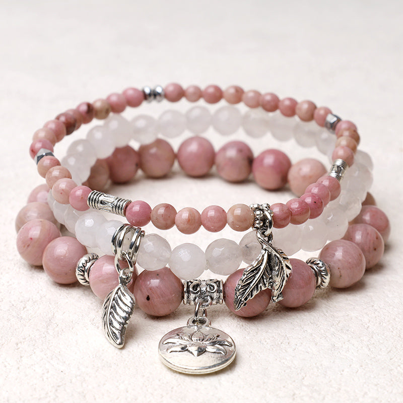 Buddha Stones 3pcs Natural Quartz Crystal Beaded Healing Energy Lotus Bracelet