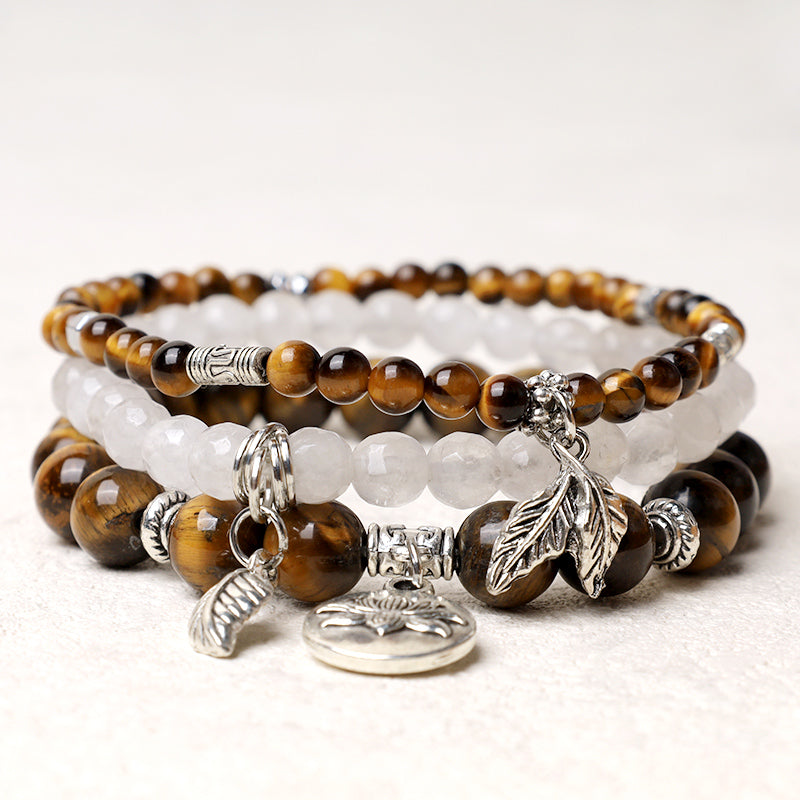 Buddha Stones 3pcs Natural Quartz Crystal Beaded Healing Energy Lotus Bracelet