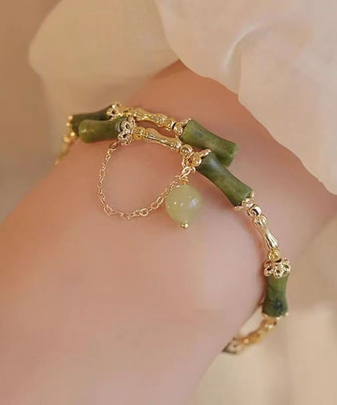 Green Crystal Jade Bamboo Joint Tassel Charm Bracelet