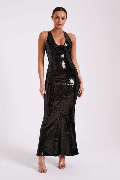 Backless Sequin Maxi Dress