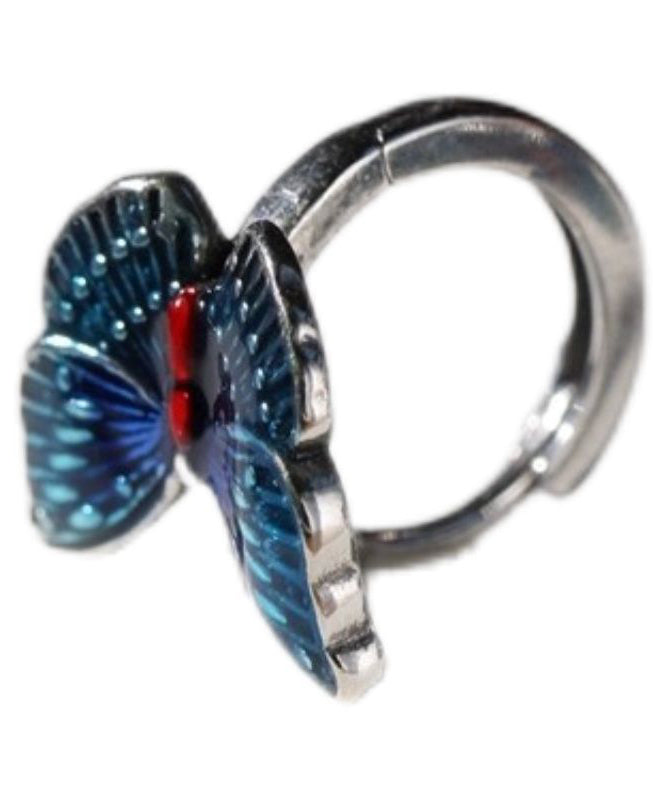 Blue Sterling Silver Butterfly Cloisonne Hoop Earrings