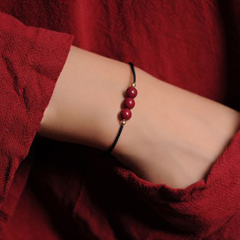 Buddha Stones 14k Gold Plated Natural Cinnabar Blessing String Braided Bracelet