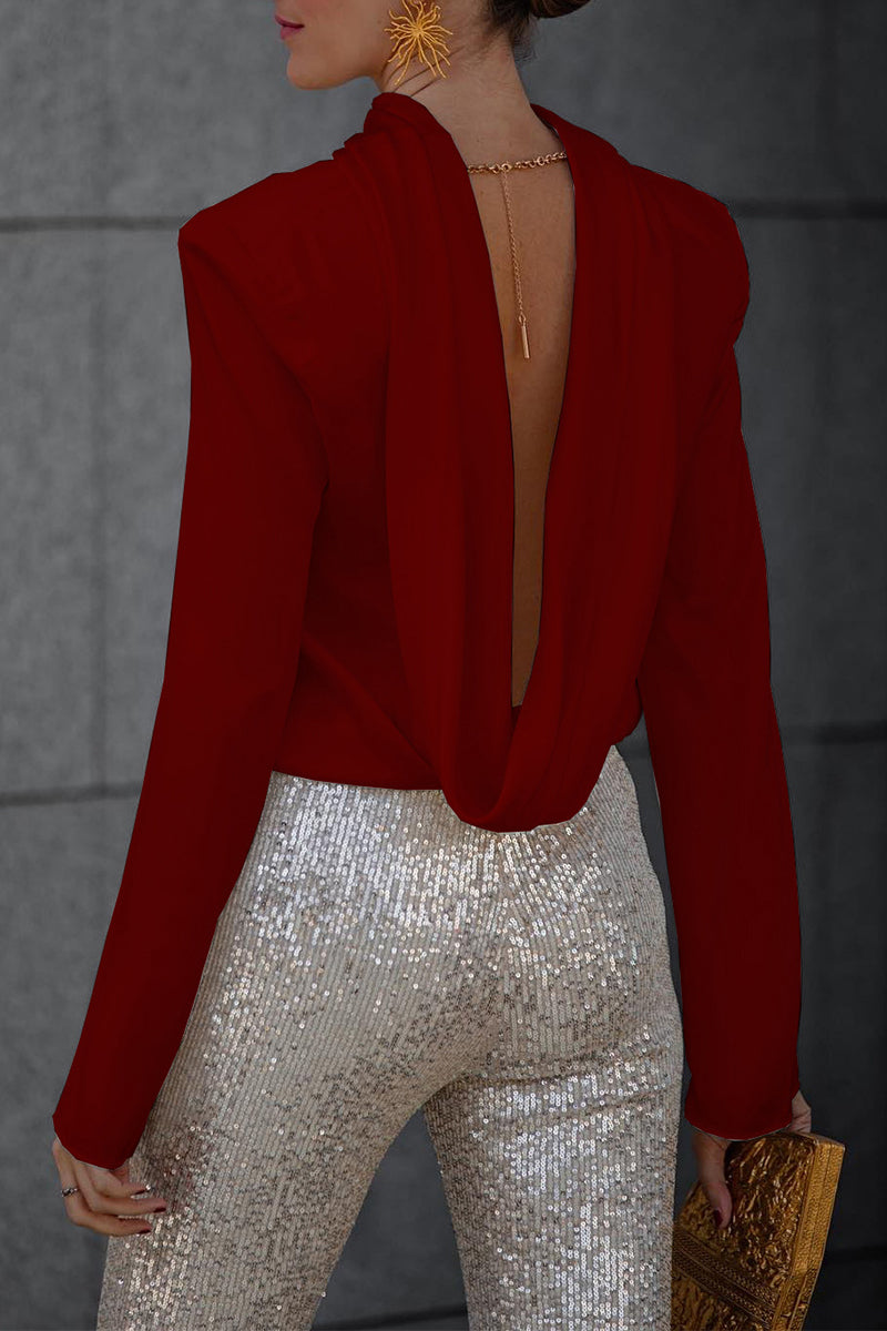 Backless Fold Scarf Collar Blouses(3 Colors)