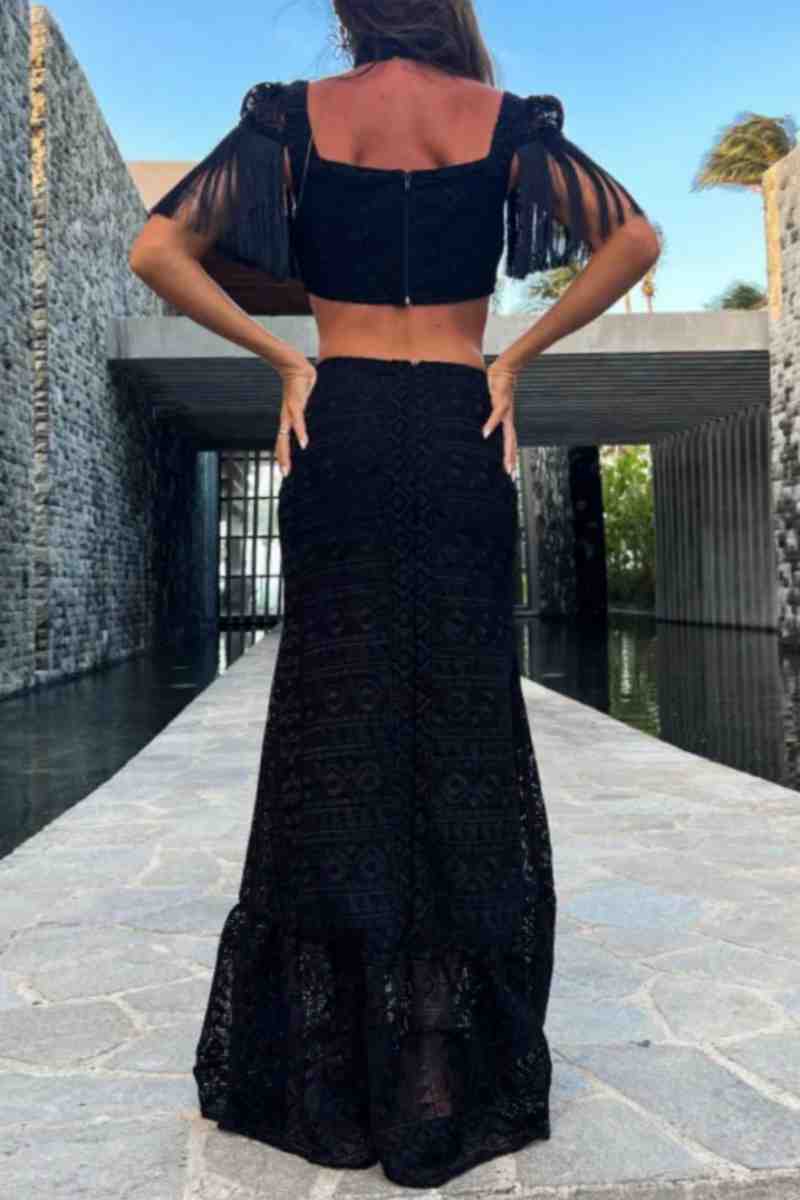 Tassel Hollowed Out Halter Long Dresses