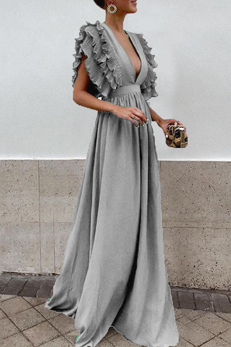 Backless V Neck Long Dresses(6 Colors)