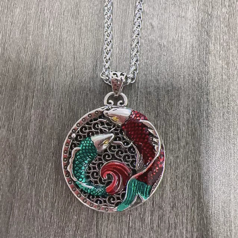 Buddha Stones Tibetan Copper Koi Fish Healing Necklace