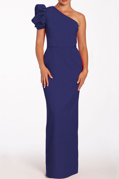 Backless Oblique Collar Long Dresses