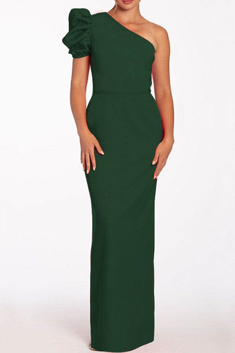 Backless Oblique Collar Long Dresses