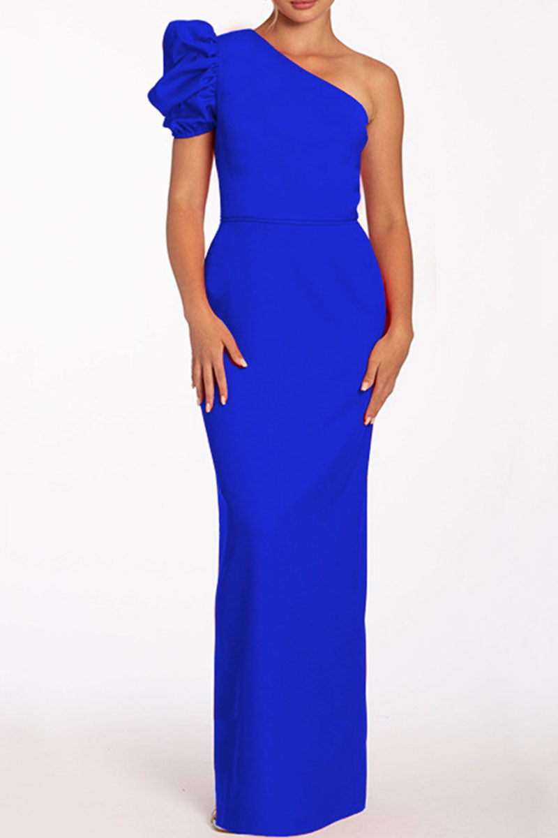 Backless Oblique Collar Long Dresses