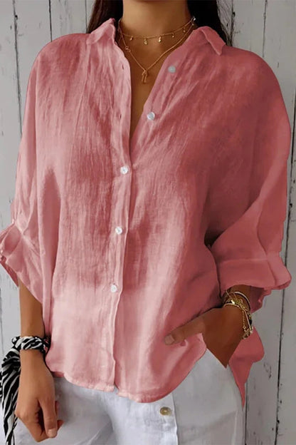 Frenulum Buttons Slit Turndown Collar Blouses(7 Colors)