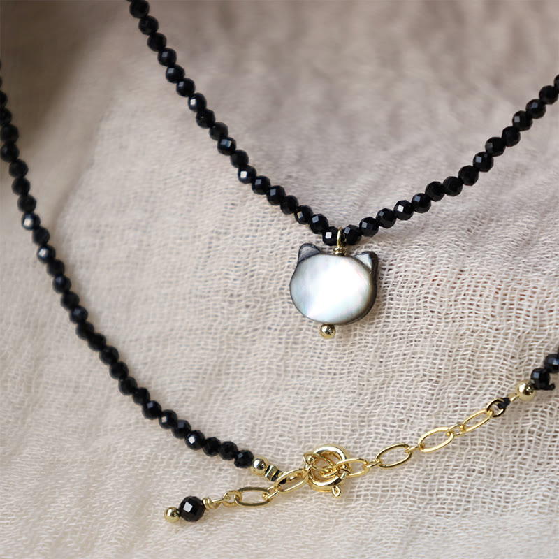 Buddha Stones Black Spinel Cat Motivate Choker Necklace