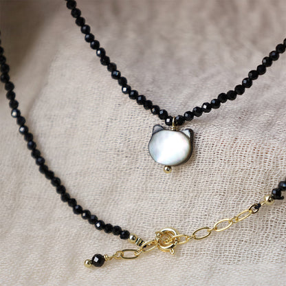 Buddha Stones Black Spinel Cat Motivate Choker Necklace