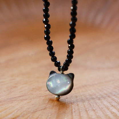 Buddha Stones Black Spinel Cat Motivate Choker Necklace
