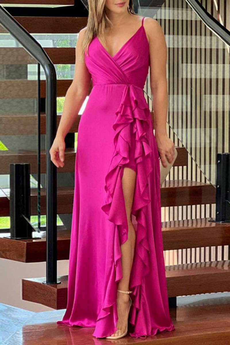 Backless Slit Spaghetti Strap Long Dresses