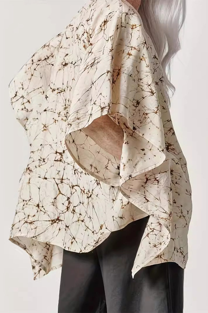 Geometric Print Patchwork V Neck Blouses
