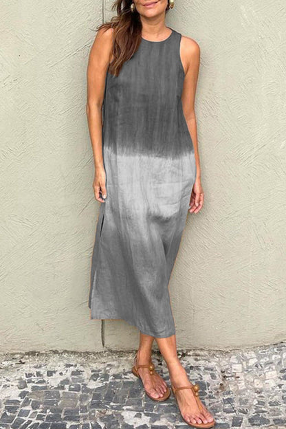 Gradient Slit O Neck Long Dresses(8 Colors)