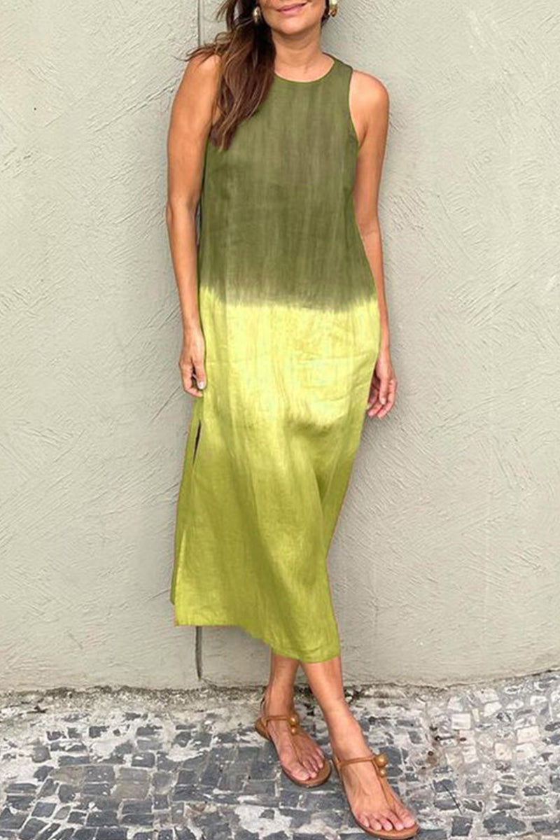 Gradient Slit O Neck Long Dresses(8 Colors)
