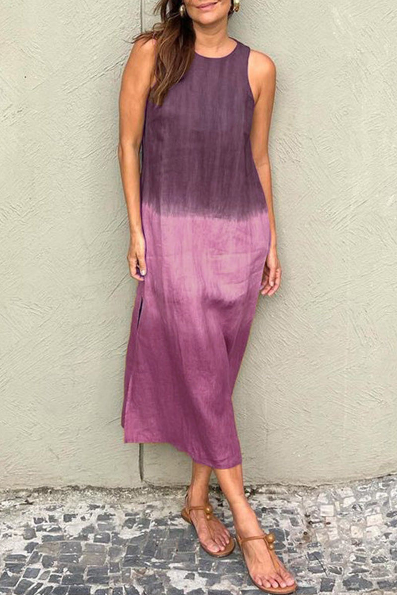 Gradient Slit O Neck Long Dresses(8 Colors)