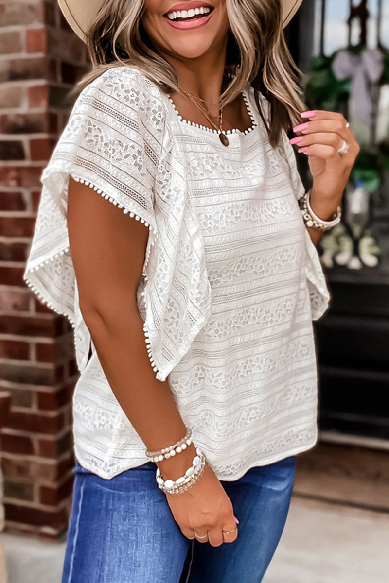 Simplicity Lace Hollowed Out O Neck Blouses