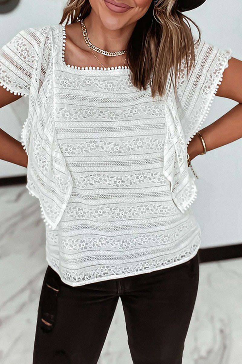 Simplicity Lace Hollowed Out O Neck Blouses