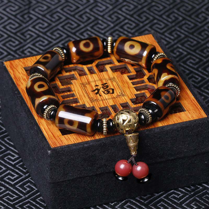 Buddha Stones Tibetan Nine-eye Dzi Bead Fortune Charm Bracelet