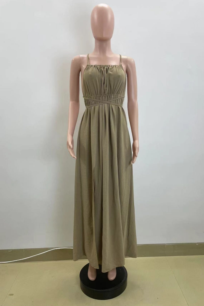 Backless Cross Straps Spaghetti Strap Long Dresses