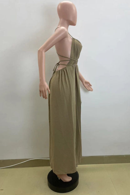 Backless Cross Straps Spaghetti Strap Long Dresses