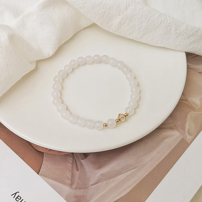 Buddha Stones 14k Gold Plated Copper Aquamarine White Crystal White Agate Blue Crystal Healing Bracelet