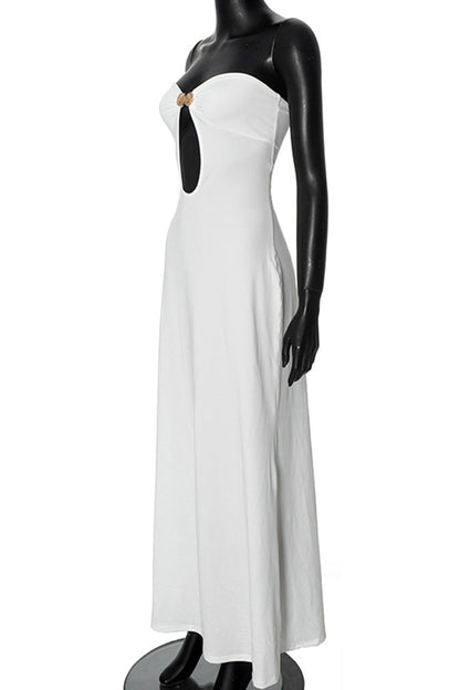 Celebrities Color Patchwork Strapless Long Dresses
