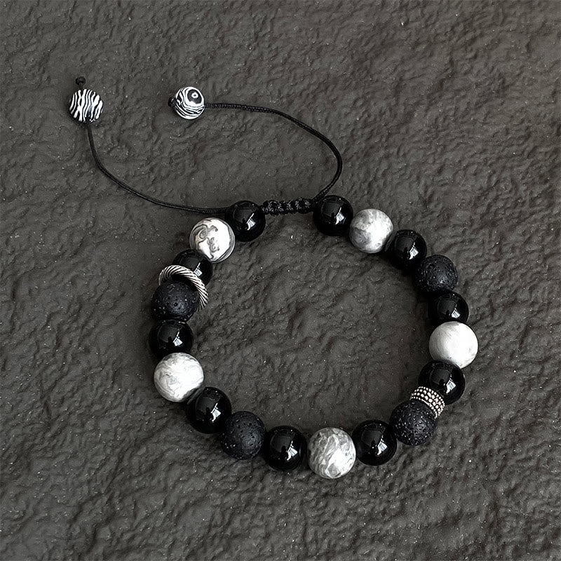 Buddha Stones Lava Rock Black Obsidian Picasso Jasper Beads Support Rope Bracelet