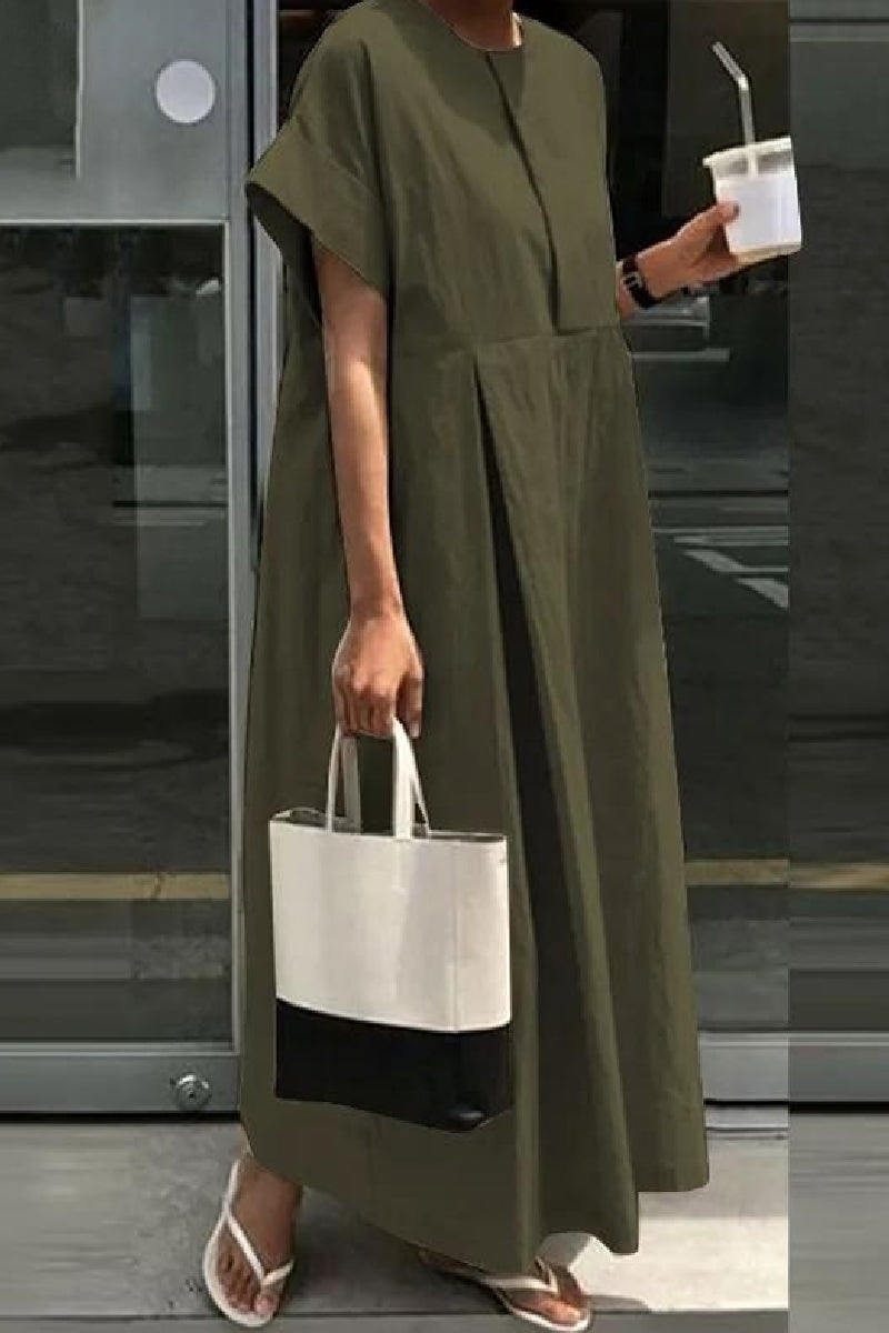 Color Patchwork O Neck Long Dresses(4 Colors)