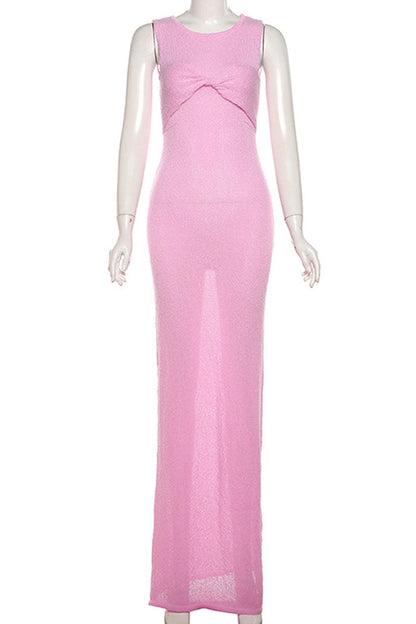 Celebrities Color Patchwork O Neck Long Dresses