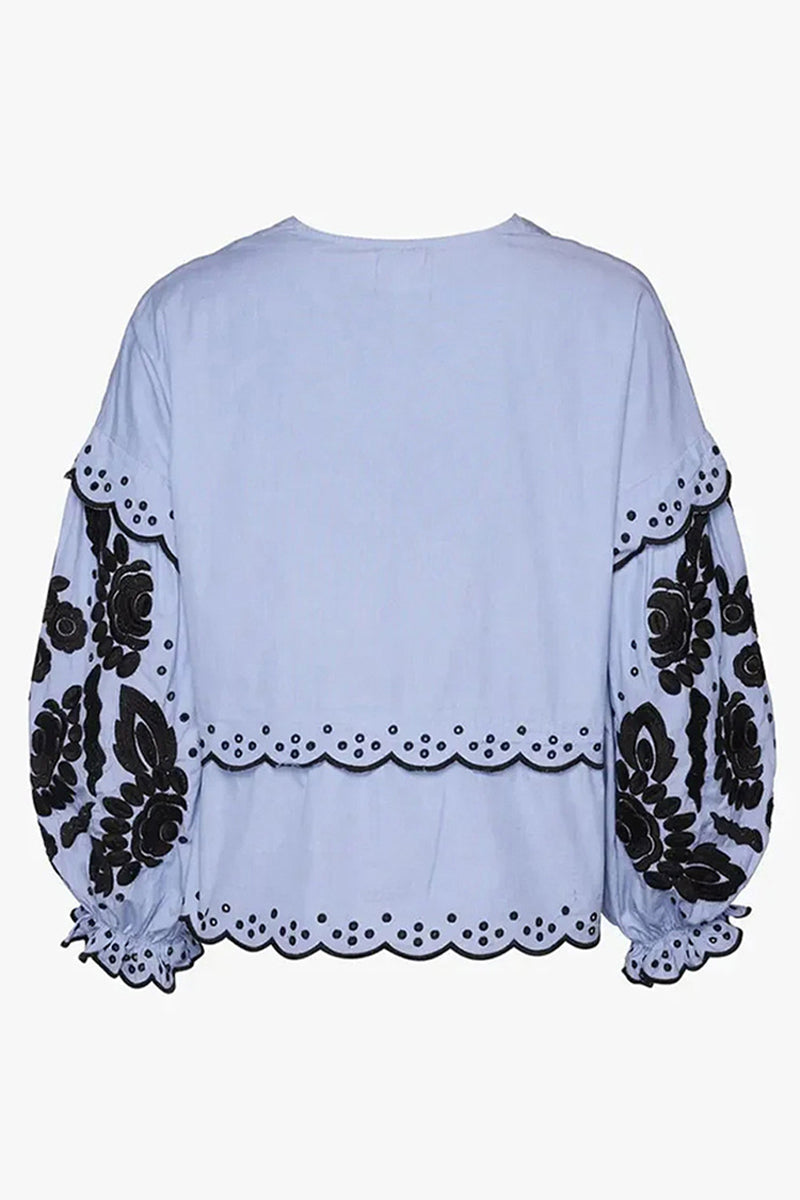 Color Hollow Out Lace Up Patchwork V Neck Blouses (3 Colors)