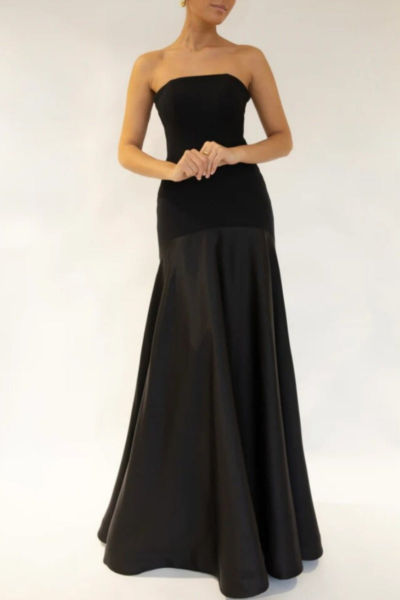 Formal Patchwork Backless Contrast Strapless Long Dresses