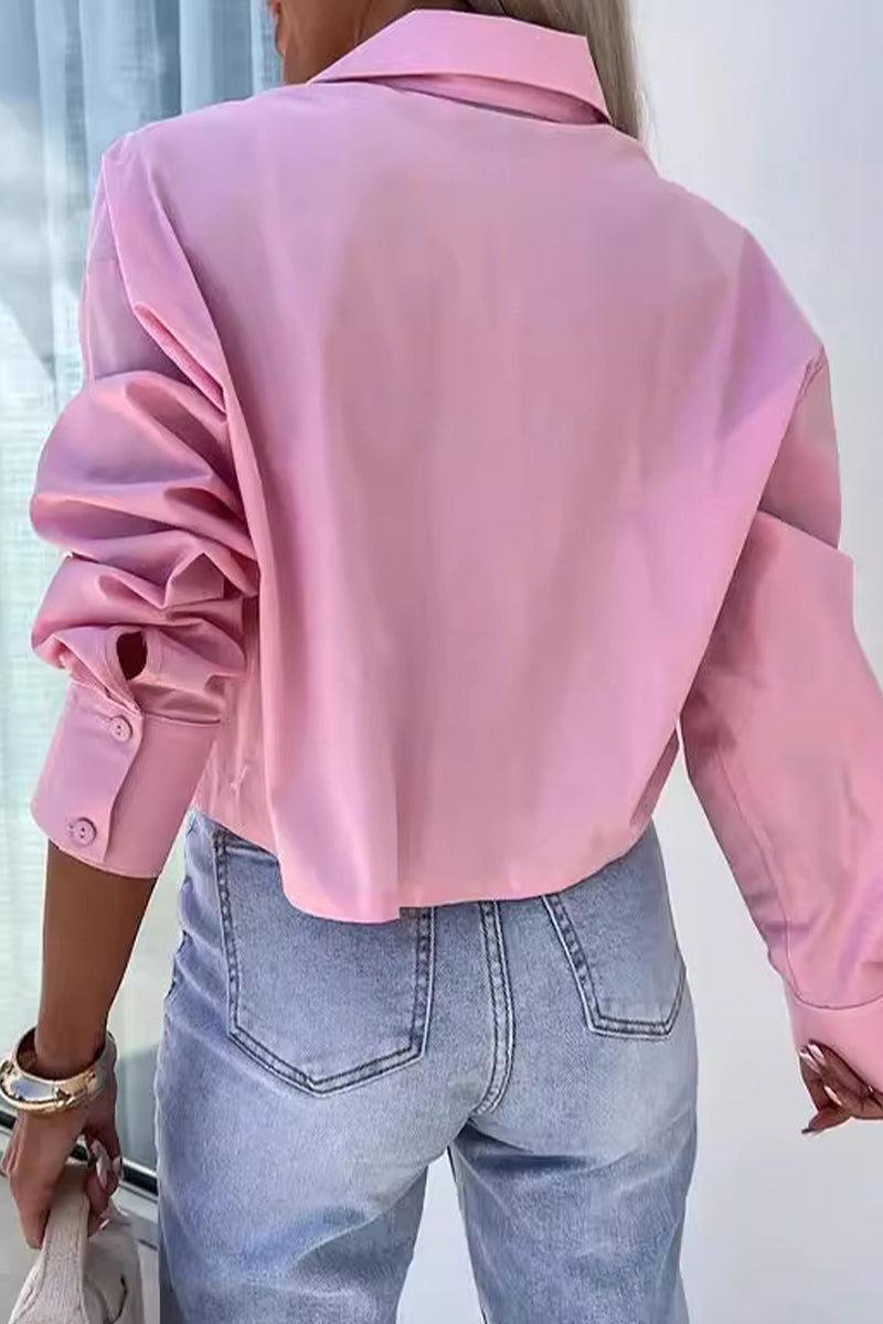 Daily Color Buttons Patchwork Shirt Collar Blouses