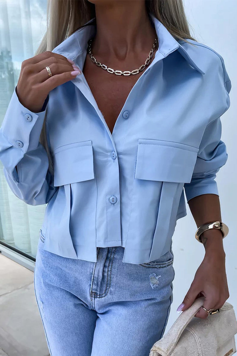 Daily Color Buttons Patchwork Shirt Collar Blouses