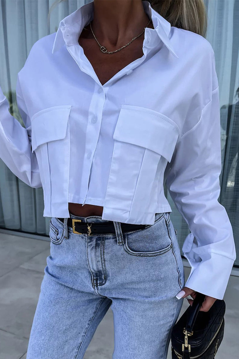 Daily Color Buttons Patchwork Shirt Collar Blouses
