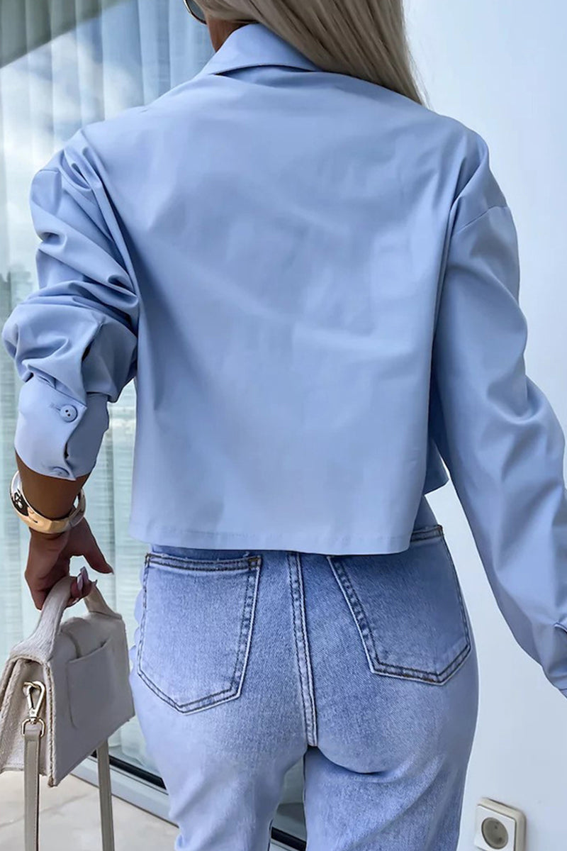 Daily Color Buttons Patchwork Shirt Collar Blouses