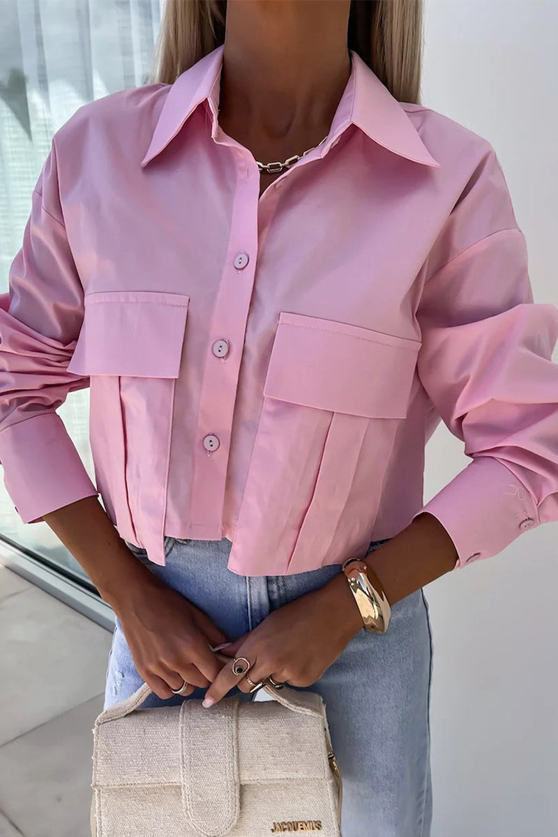 Daily Color Buttons Patchwork Shirt Collar Blouses