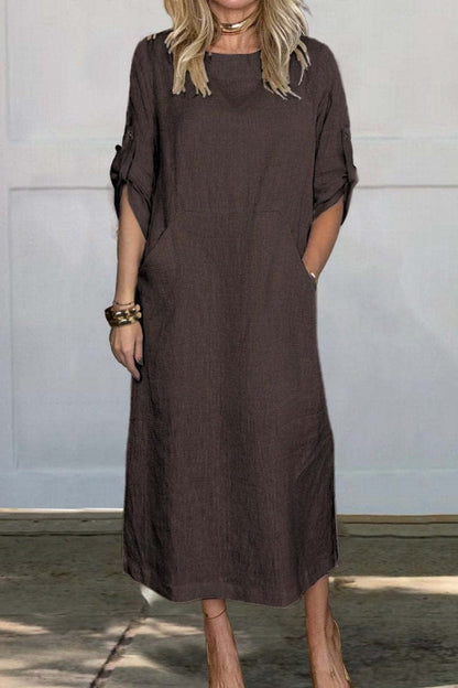 Color Pocket O Neck Long Dresses(7 Colors)
