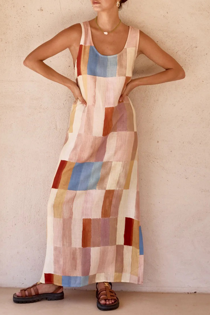 Plaid Cardigan U Neck Sleeveless Dresses